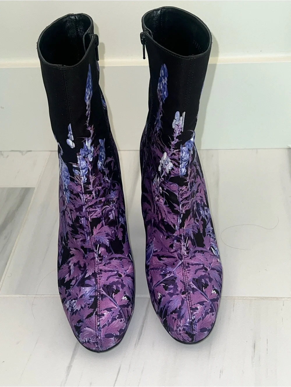 Dries Van Noten Black & Purple Floral Block-Heel Ankle Boots-LIKE NEW